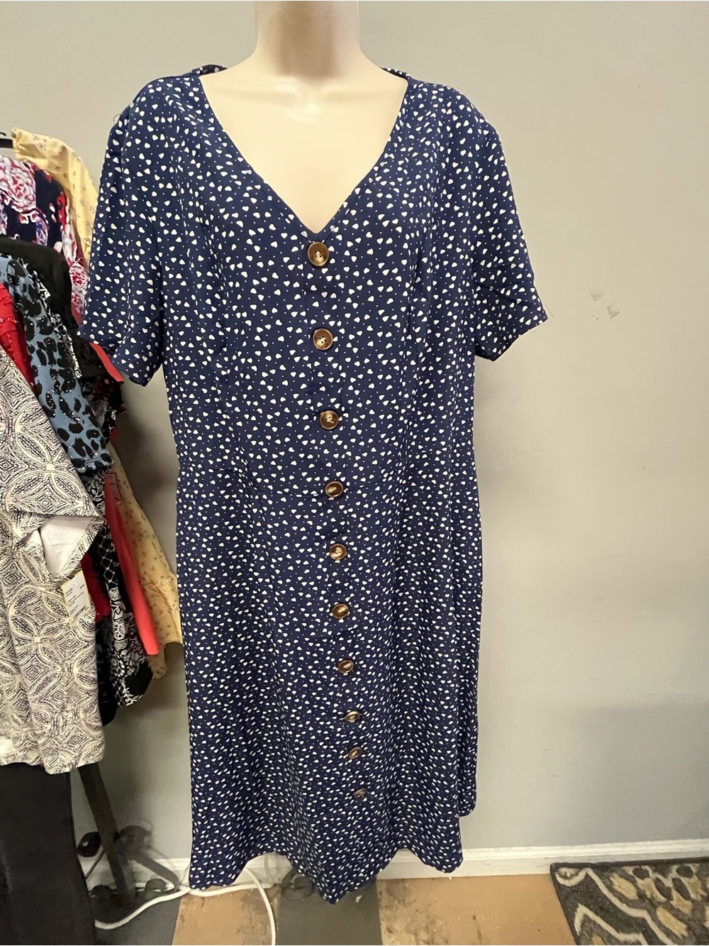 1264 / Navy Heart Print Button-Front Women’s Dress